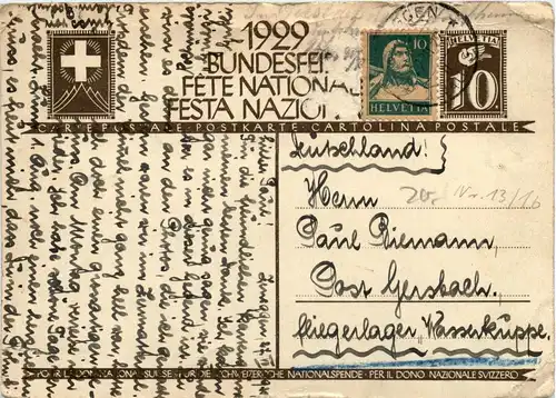 Bundesfeier Postkarte 1929 -274210