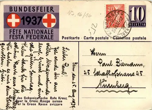 Bundesfeier Postkarte 1937 -274328