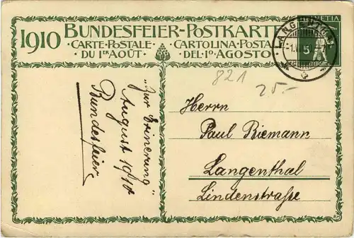 Bundesfeier Postkarte 1910 -274198