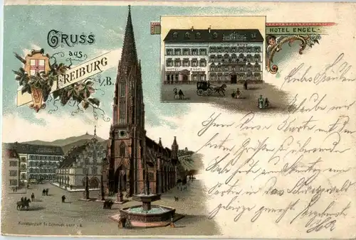 Gruss aus Freiburg - Hotel Engel - Litho -33244