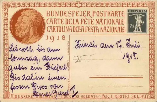 Bundesfeier Postkarte 1918 - Ganzsache -274174