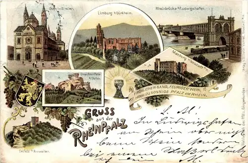 Gruss aus Rheinpfalz - Ludwigshafen Limburg Speyer - Litho -242788
