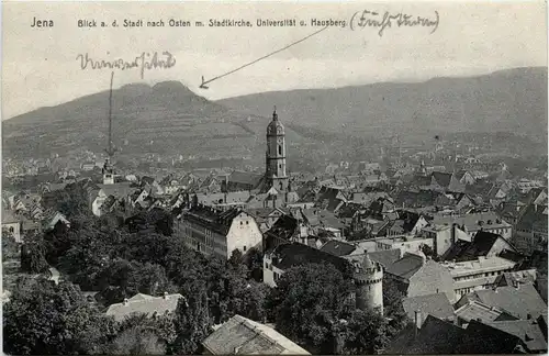 Jena - Thür., Blick a.d.Stadt nach Osten m. Stadtkirche, Universität u. Mausberg -300536