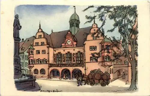 Freiburg - Rathaus - Künstlerkarte H. v. Geyer -242422