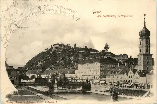 Graz/Steiermark - Graz, mit Schlossberg v. Nikolaikai -314020