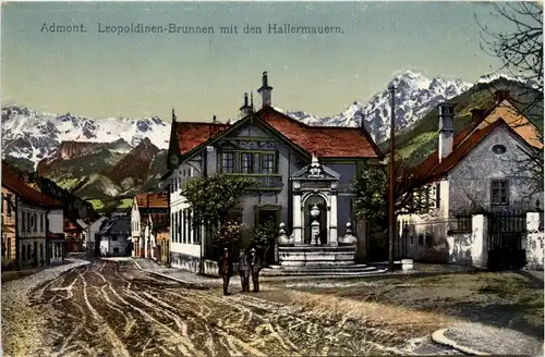 Admont/Steiermark - Leopoldinen-Brunnen mit den Hallermauern -313290