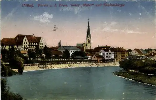 Villach, Partie a.d. Drau, Hotel Mosser und Nikolaikirche -314154