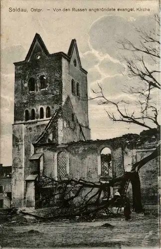 soldau - Angezündete evangel. Kirche -233812