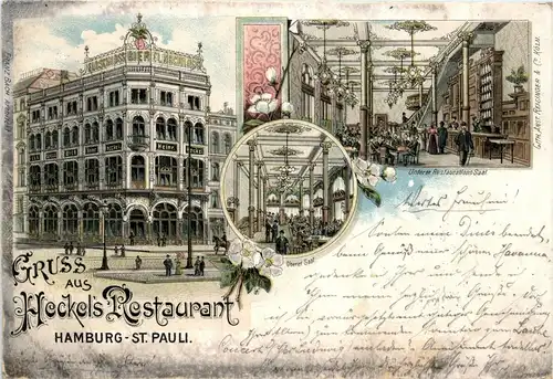 Gruss aus Hamburg St. Pauli - Heckels Restaurant - Litho -235564