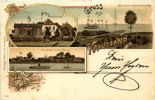 Gruss aus Krautsand - Litho - Drochtersen -236392