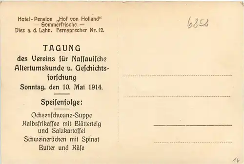 Diez a d Lahn - Hotel Hof von Holland - Tagung Verein Geschichtskunde 1914 -233218