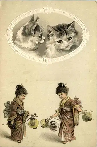 Katzen mit Kindern - Prägekarte -237564