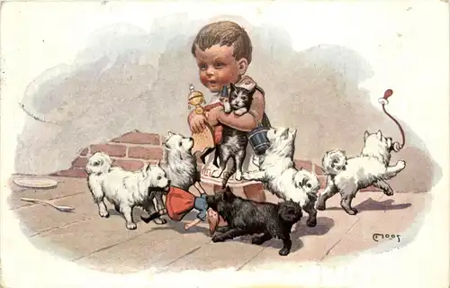 Children with Dogs - Artist Moos -237534