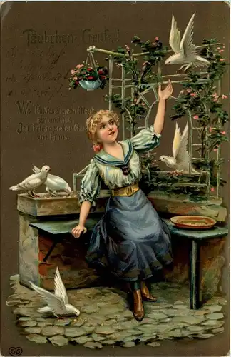 Kind mit Tauben - Bahnpost -237652