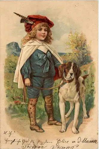 Kind mit Hund - Prägekarte -237542