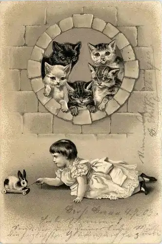 Kind mit Katze - Prägekarte -237568