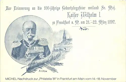 Frankfurt - 100 jährige Geburtstagsfeier Kaiser Wilhelm I 1897 - Litho - Ganzsache -236916