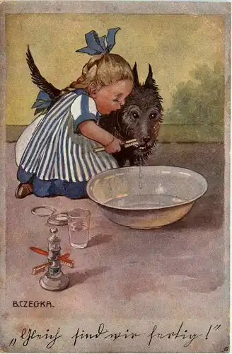 Kind mit Hund - Künstlerkarte B. Czegka -237556