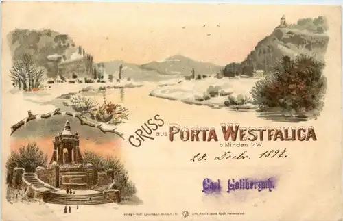 Gruss aus Porta Westfalica im Winter - Litho -238428