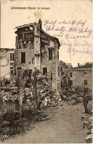 Zerschossene Häuser in Longwy - Feldpost -238648