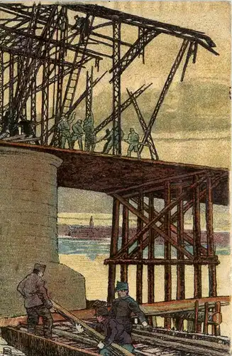 Brückenbau bei Belgrad - Eisenbahner Postkarte -238932