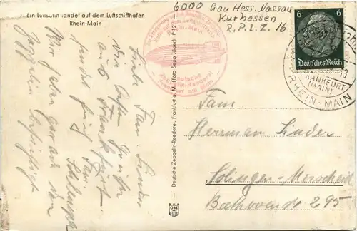 Luftschiff landet auf dem Luftschiffhafen Rhein Ḿain - Sonderstempel -241190