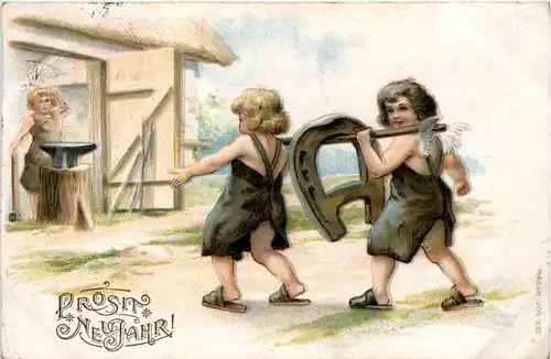 Prosit Neujahr - Kinder Hufeisen Prägekarte -278634