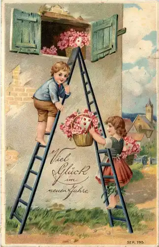 Glückliches Neujahr - Kinder Leiter Prägekarte -278632