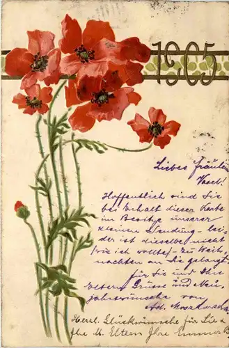 Neues Jahr 1905 Jahreszahl - Prägekarte Blumen -278652