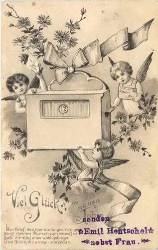 Neujahr - Engel - Briefkasten - Prägekarte -279622