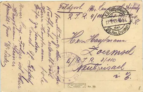 Kriegsjahr 1915 - Feldpost 28. Reserve Division -279206