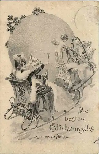 Prosit Neujahr - Frau auf Schlitten -279110