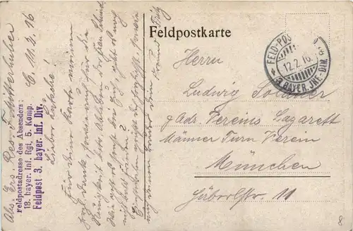 Das Horchposten Eck - Feldpost 18. bayr. Inf. Regiment, 5 Komp. Feldpost 3. bayr. Inf. Division -279228