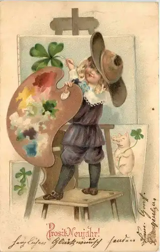 Neujahr - Maler - Prägekarte -279624