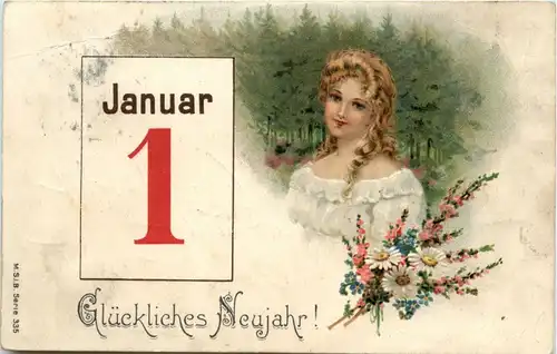 Glückliches Neujahr - 1. Januar - Prägekarte -279620