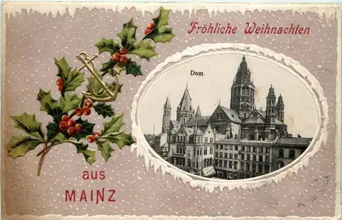 Fröhliche Weihnachten aus Mainz - Litho Prägekarte -280890