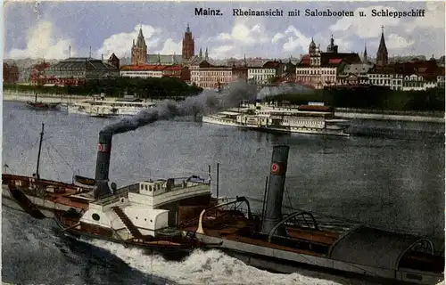 Mainz mit Salonbooten und Schleppschiff -280888