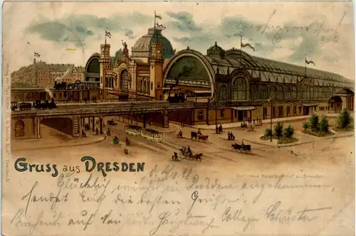 Gruss aus Dresden - Bahnhof - Litho -221920