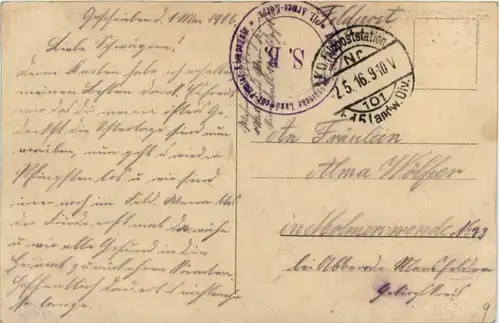 von einer franz. Granate durchschossenes Dach - Feldpost -222956