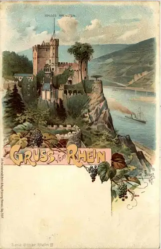 Gruss vom Rhein - Schloss rheinstein - Litho -223732