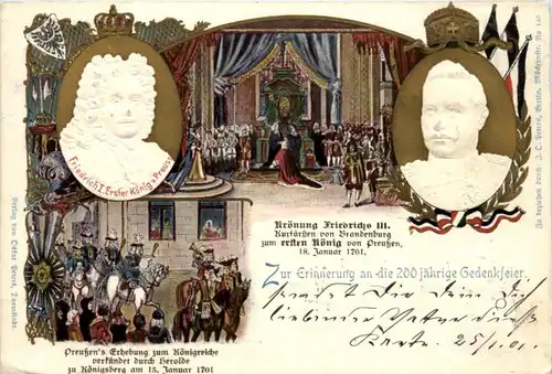 Erinnerung 200 jährige Gedenkfeier - Friedrich III Wilhelm II - Litho Prägekarte -225816