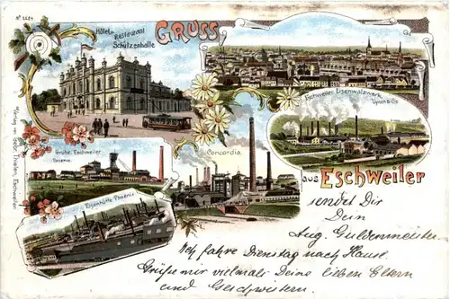 Gruss aus Eschweiler - Litho - Bergbau - Bahnpost -224420