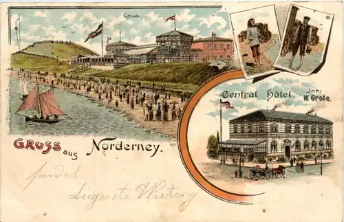 Gruss aus Norderney - Central Hotel - Litho -225614