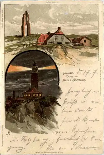 Borkum - Baake und Neuer Leuchtturm - Litho -226364