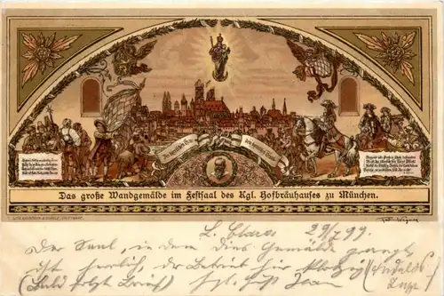 München - Wandgemälde Hofbräuhaus - Litho -225758