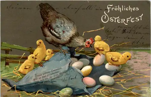 Ostern - Geflügel - chicken - Prägekarte -227510