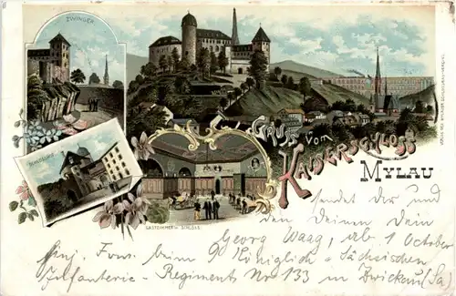 Gruss vom Kaiserschloss Mylau - Litho -226244