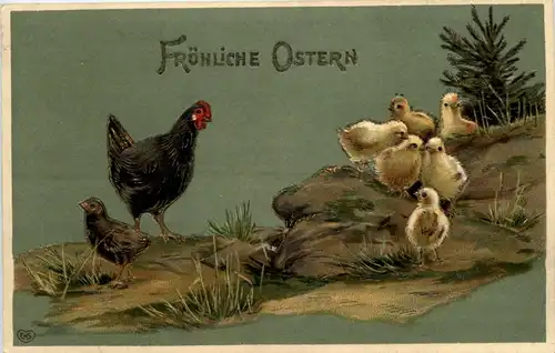 Ostern - Geflügel - chicken - Prägekarte -227512