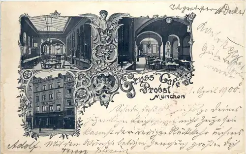 München -Gruss vom Cafe Probst - Litho -229564