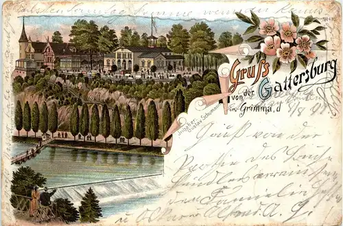 Gruss von der Gattersburg in Grimma - Litho -262418